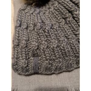 Turtle Fur Gray Fifi Cable Knit Merino Wool Plush Fleece Lined Faux Pom Beanie